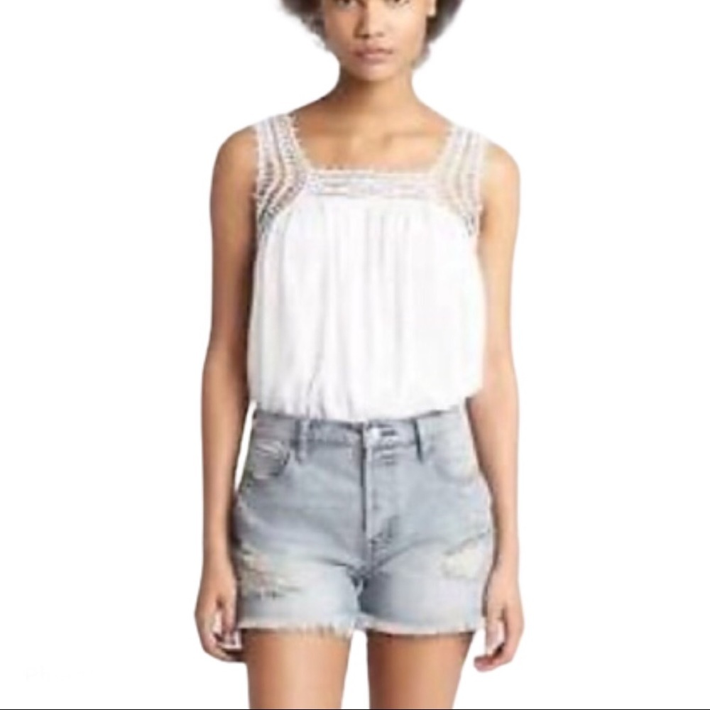 NWT GAP Ivory White Linen Lace Trim Tank Top Coastal Boho S